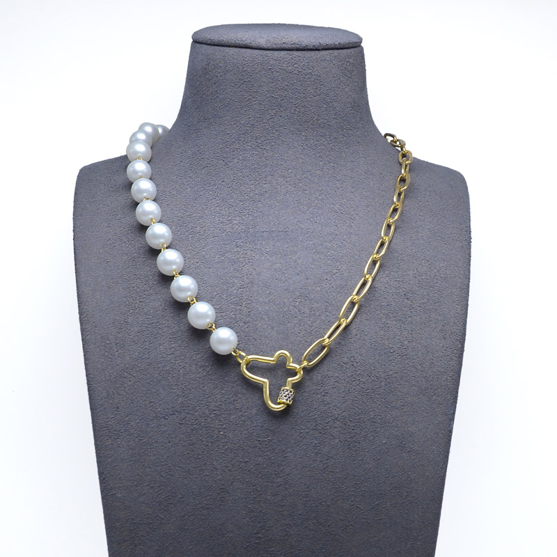 Butterfly Carabiner Half  Pearl Half Gold Chain Necklace