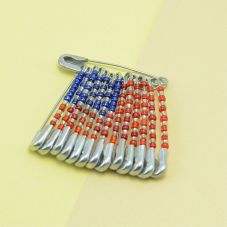 45x48mm  American Flag Seed Beads Brooch Pin