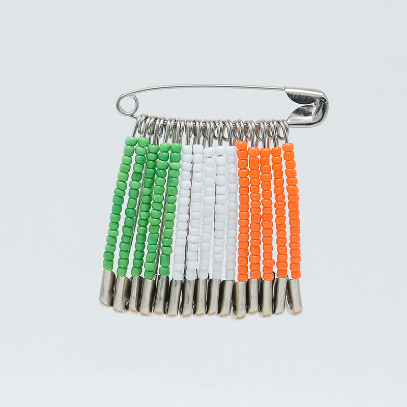 45x53mm Irish Flag Seed Beads Brooch Pin