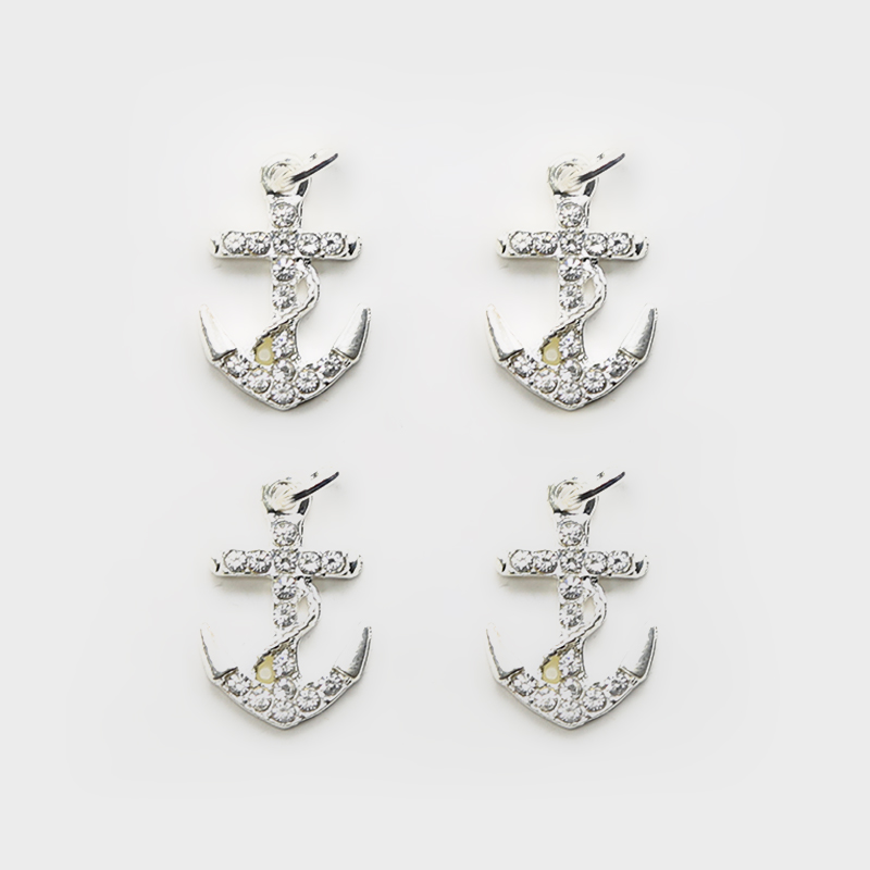 Anchor w/Rhinestones Silver Plated Charm