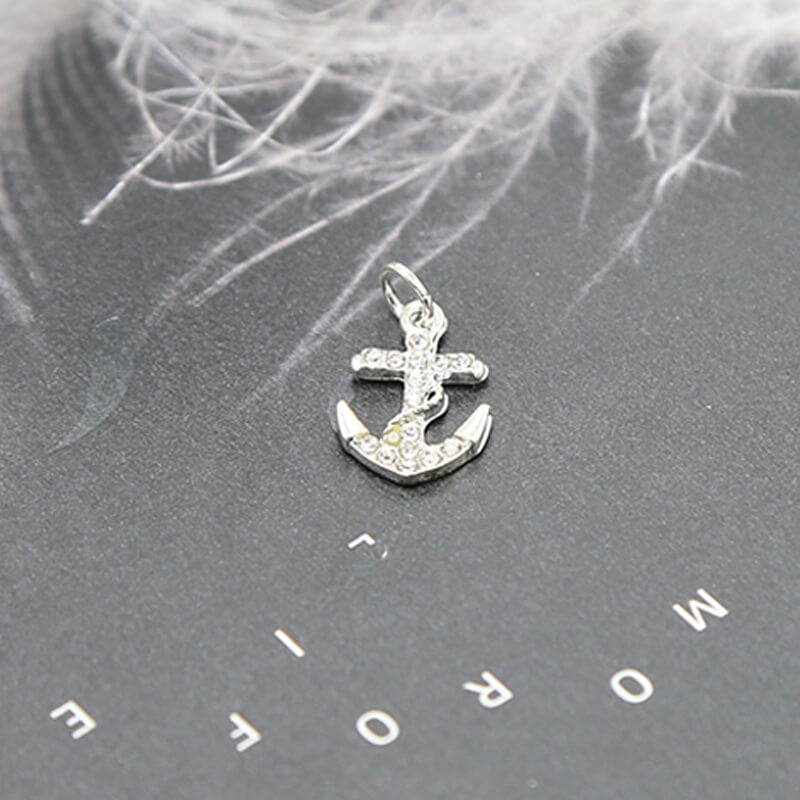 Anchor w/Rhinestones Silver Plated Charm