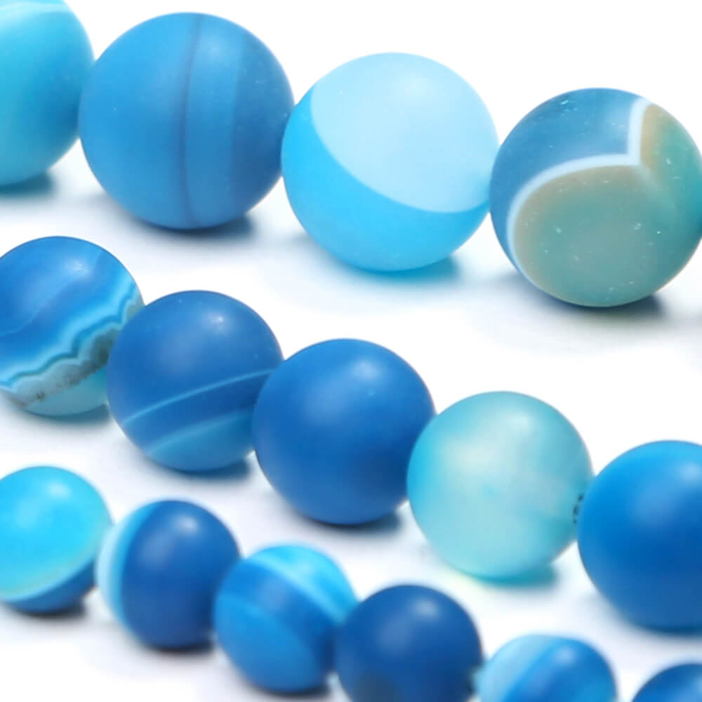 Blue Striped Agate Matte Round Beads