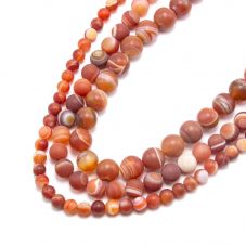 Red Striped Agate Matte Round Beads