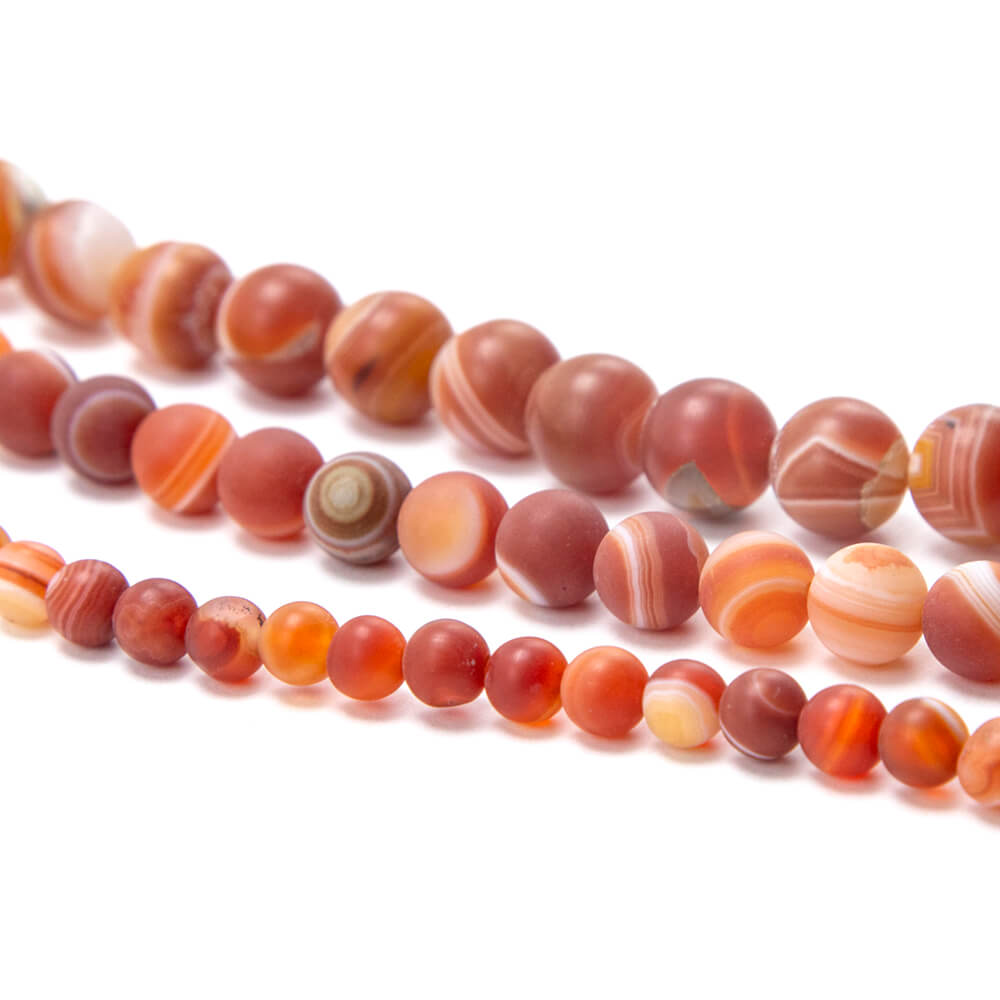 Red Striped Agate Matte Round Beads