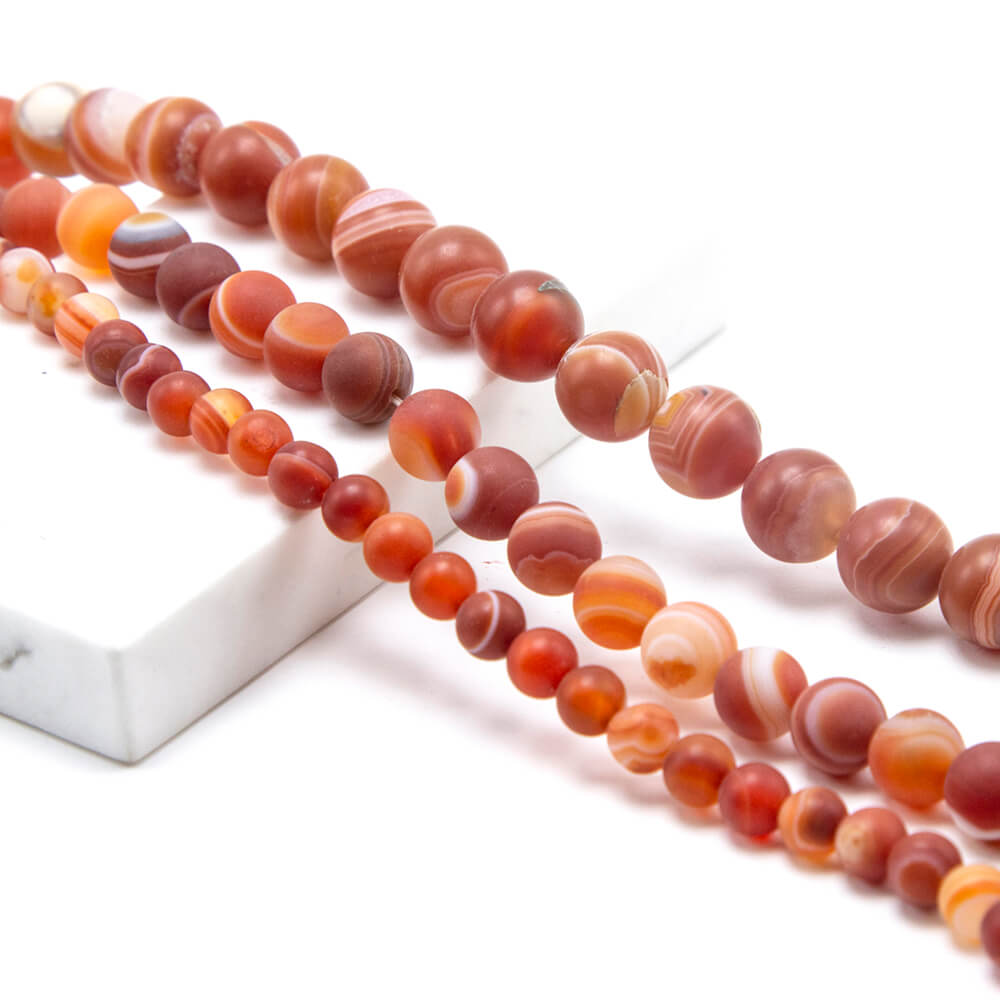 Red Striped Agate Matte Round Beads