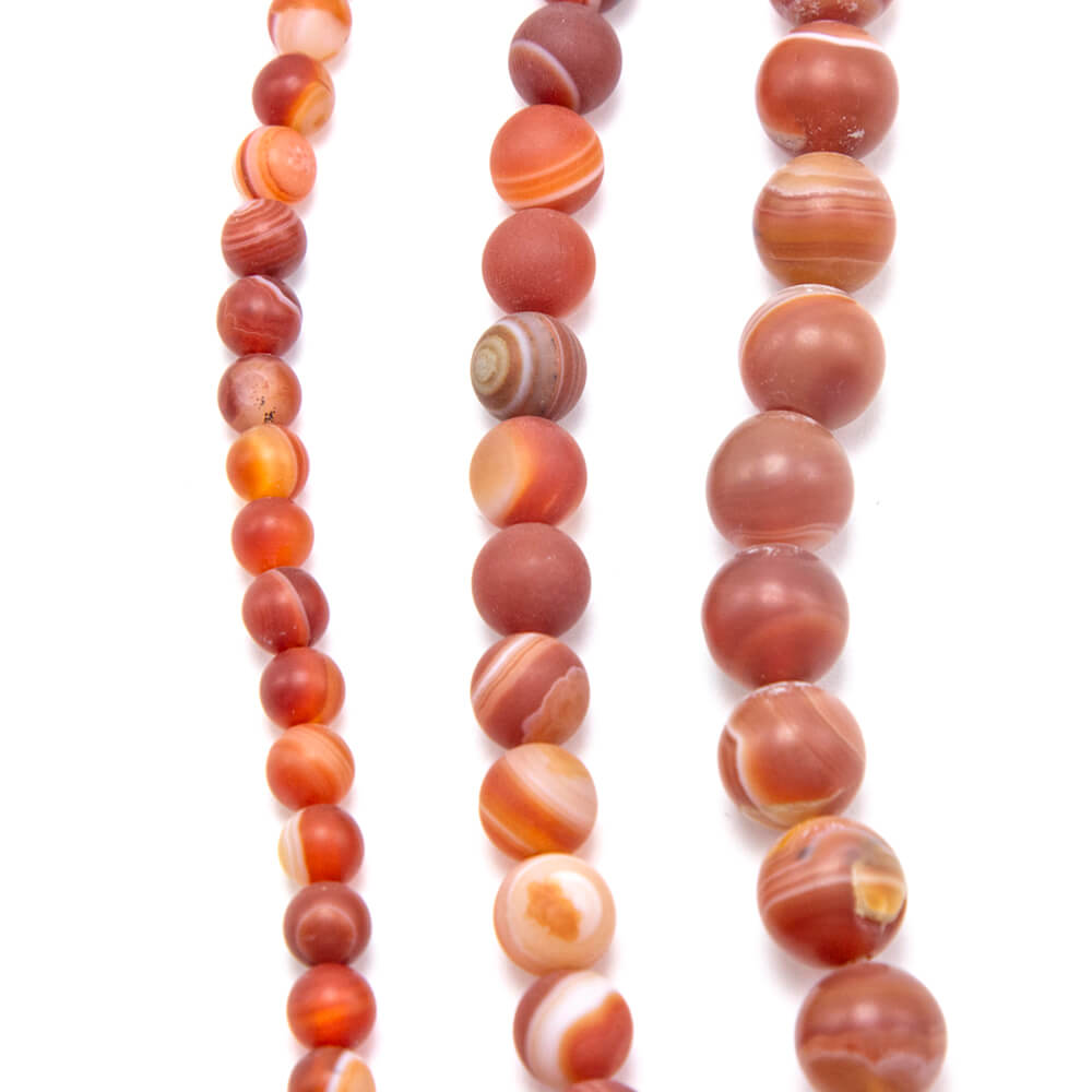 Red Striped Agate Matte Round Beads