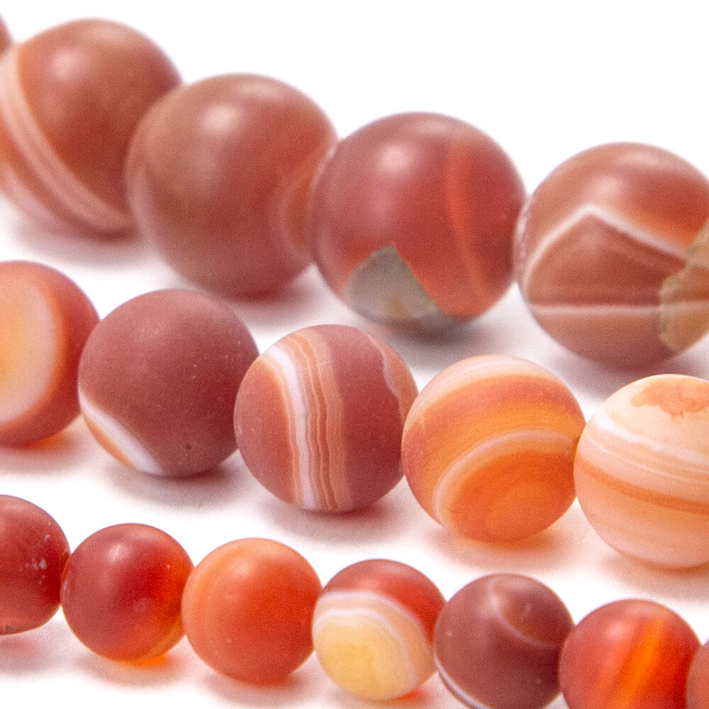 Red Striped Agate Matte Round Beads