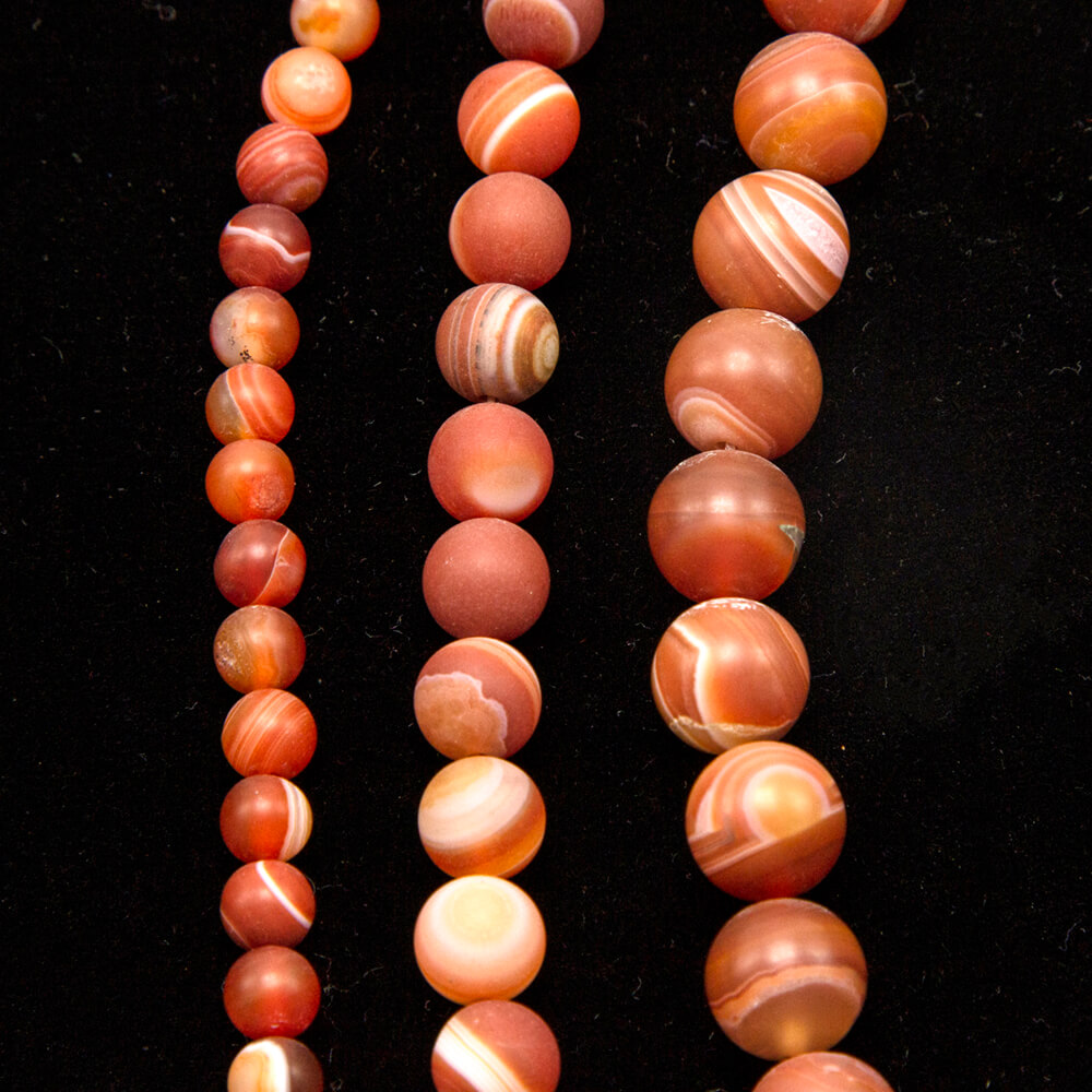 Red Striped Agate Matte Round Beads