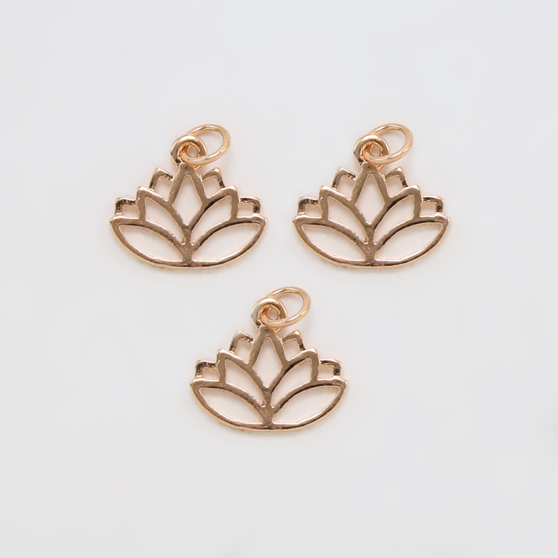 Lotus Flower 14K Real Rose Gold Plated Charm