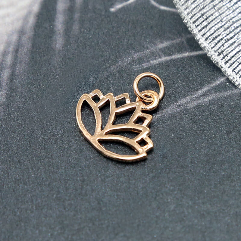 Lotus Flower 14K Real Rose Gold Plated Charm