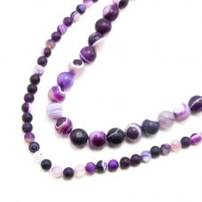 Purple Striped Agate Matte Round Beads