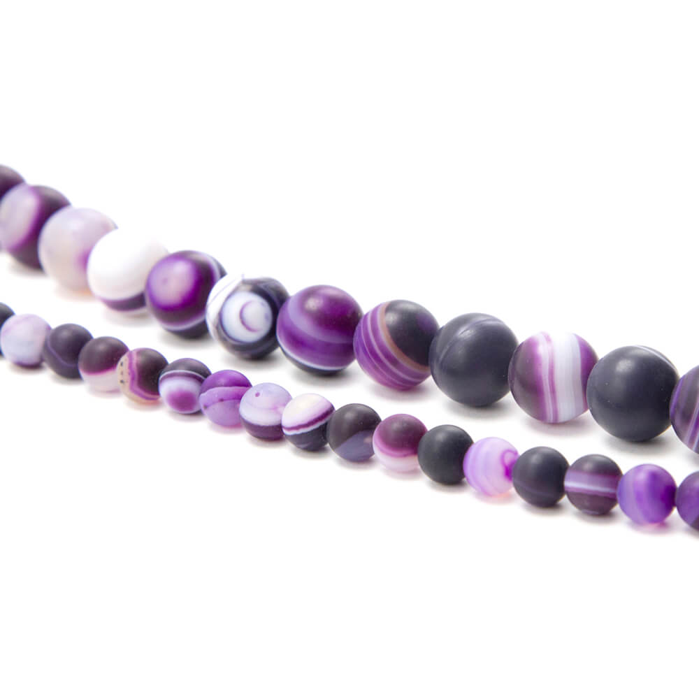 Purple Striped Agate Matte Round Beads