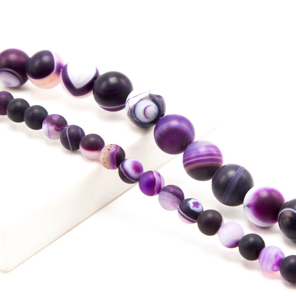 Purple Striped Agate Matte Round Beads