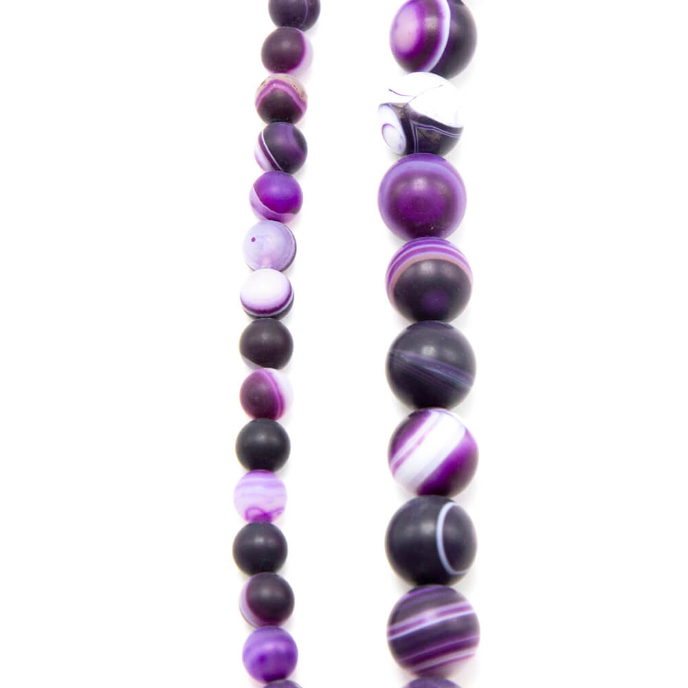 Purple Striped Agate Matte Round Beads