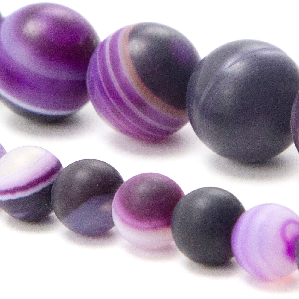 Purple Striped Agate Matte Round Beads