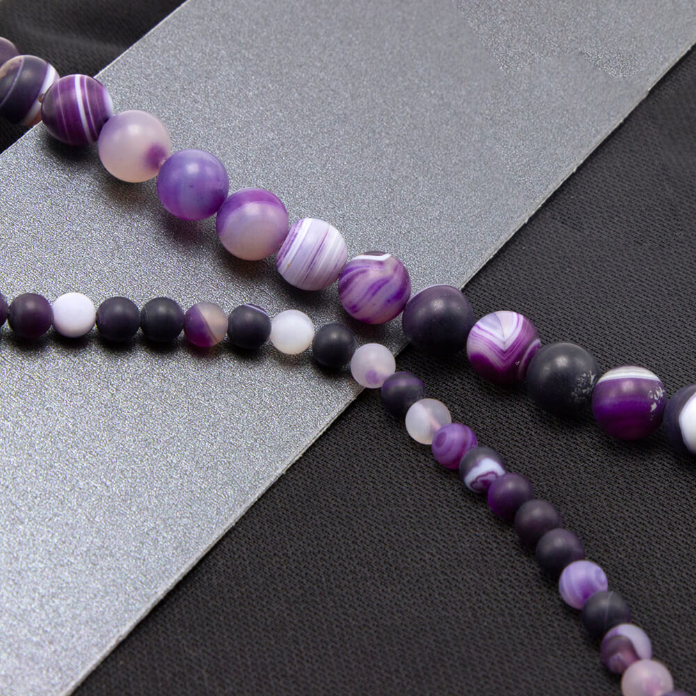 Purple Striped Agate Matte Round Beads