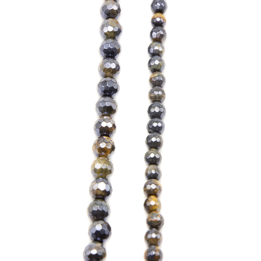 Yellow Tigereye with Luster Faceted Round Beads