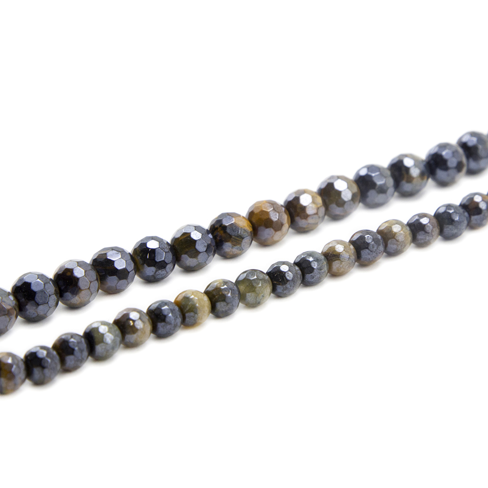 Yellow Tigereye with Luster Faceted Round Beads