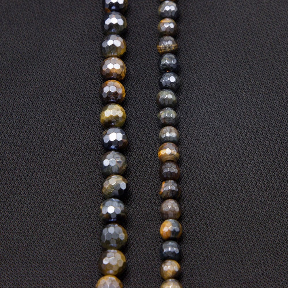 Yellow Tigereye with Luster Faceted Round Beads