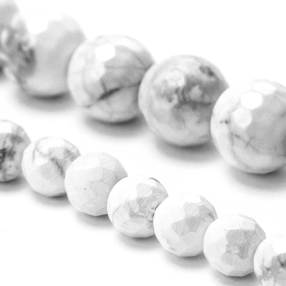 White Howlite with Luster Faceted Round Beads