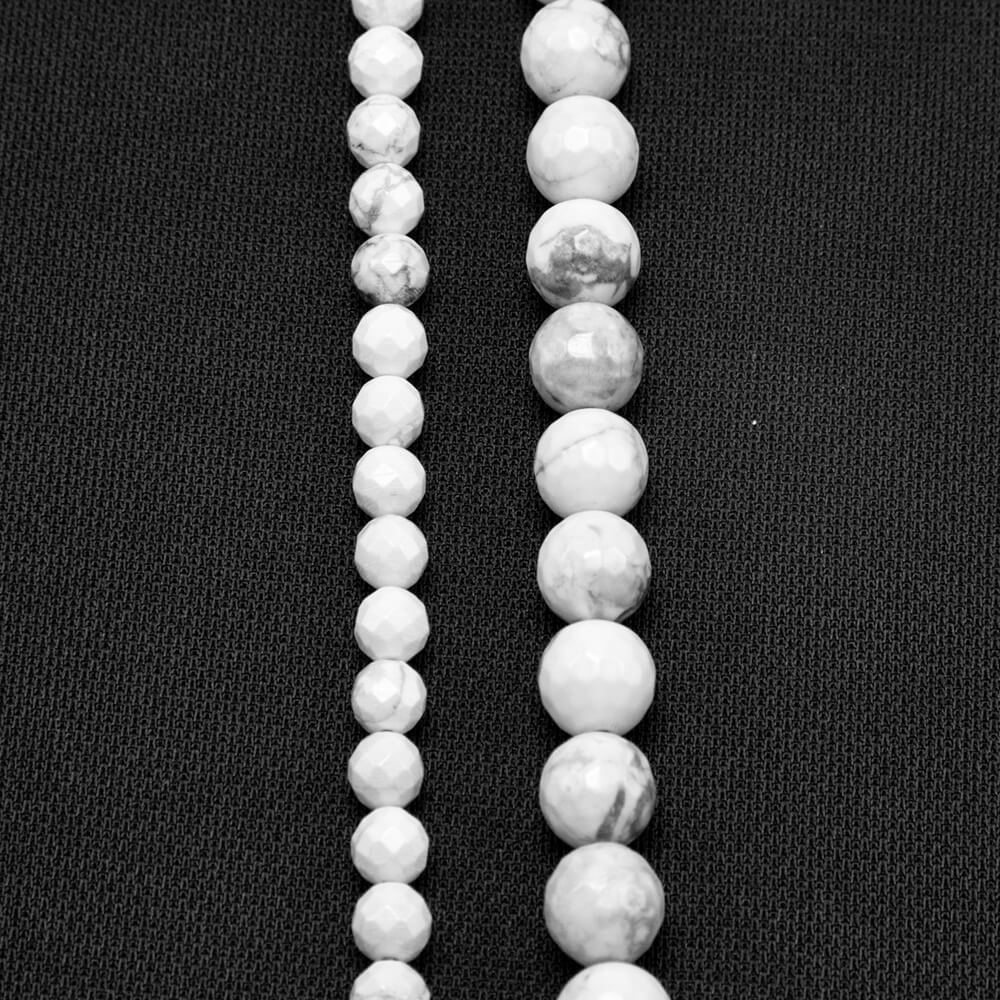 White Howlite with Luster Faceted Round Beads