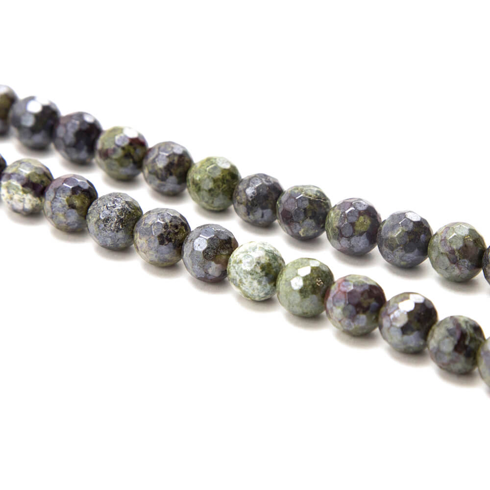Dragon Blood Stone with Luster Faceted Round Beads