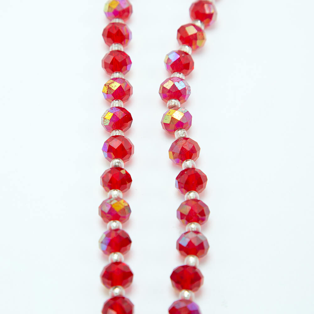 Red Faceted Rondelle Beads with Half Multi Iris Plated