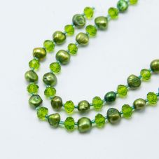 Green Faceted Rondelle Glass Beads and Dyed Pearl Beads