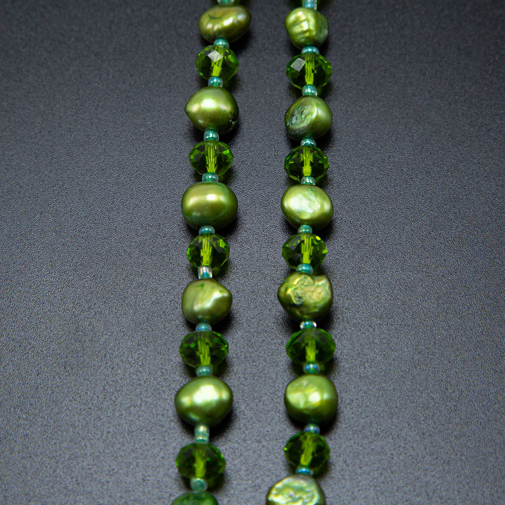 Green Faceted Rondelle Glass Beads and Dyed Pearl Beads