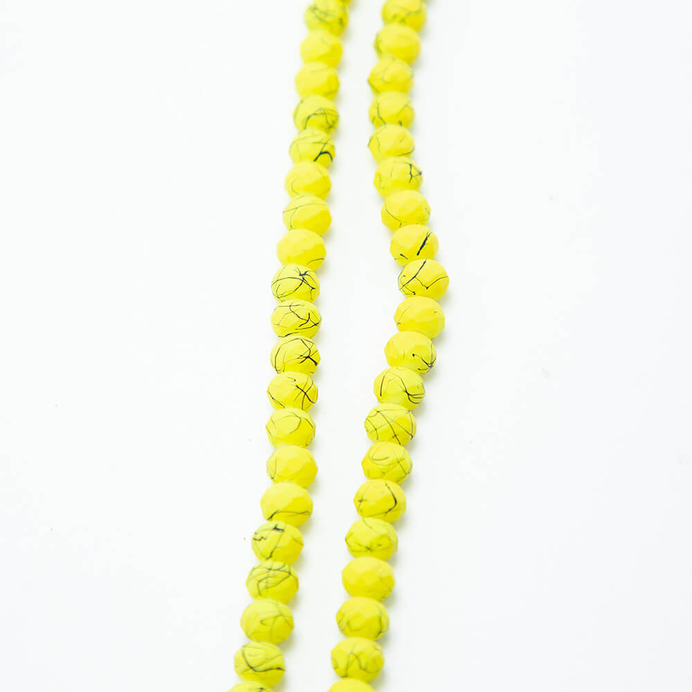 Yellow Painted Faceted Rondelle Glass Beads