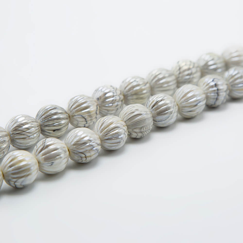 White with Gray Acrylic Pumpkin Beads