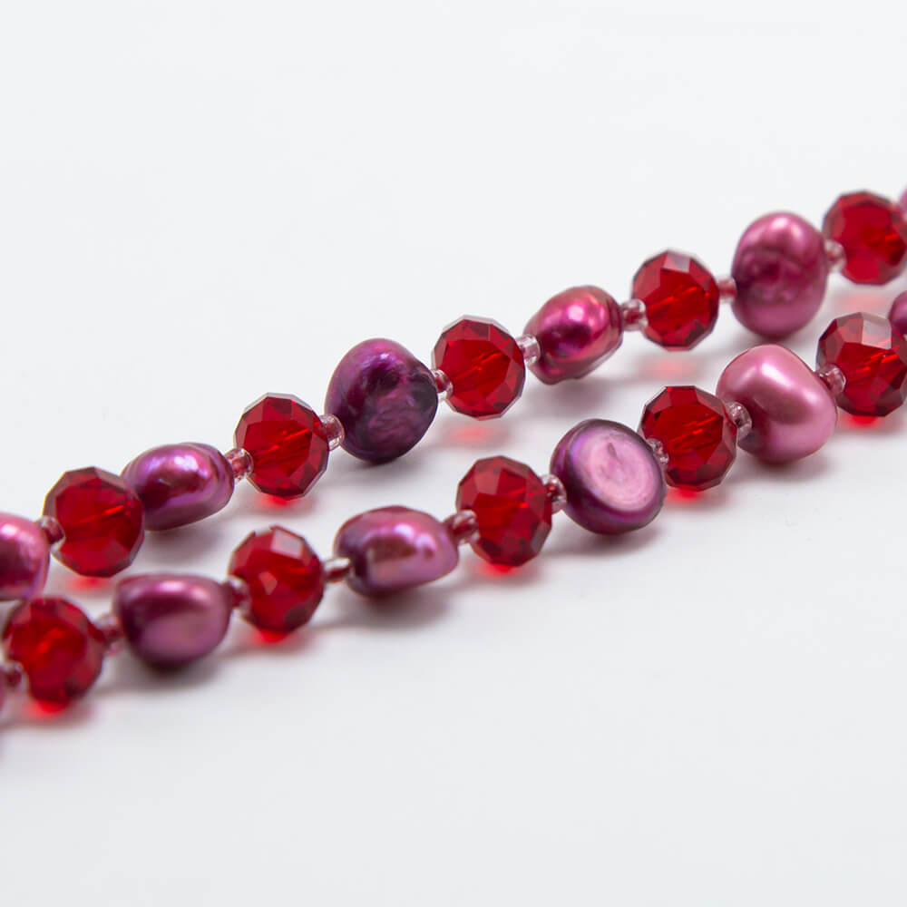 Red Faceted Rondelle Glass Beads and Dyed Pearl Beads
