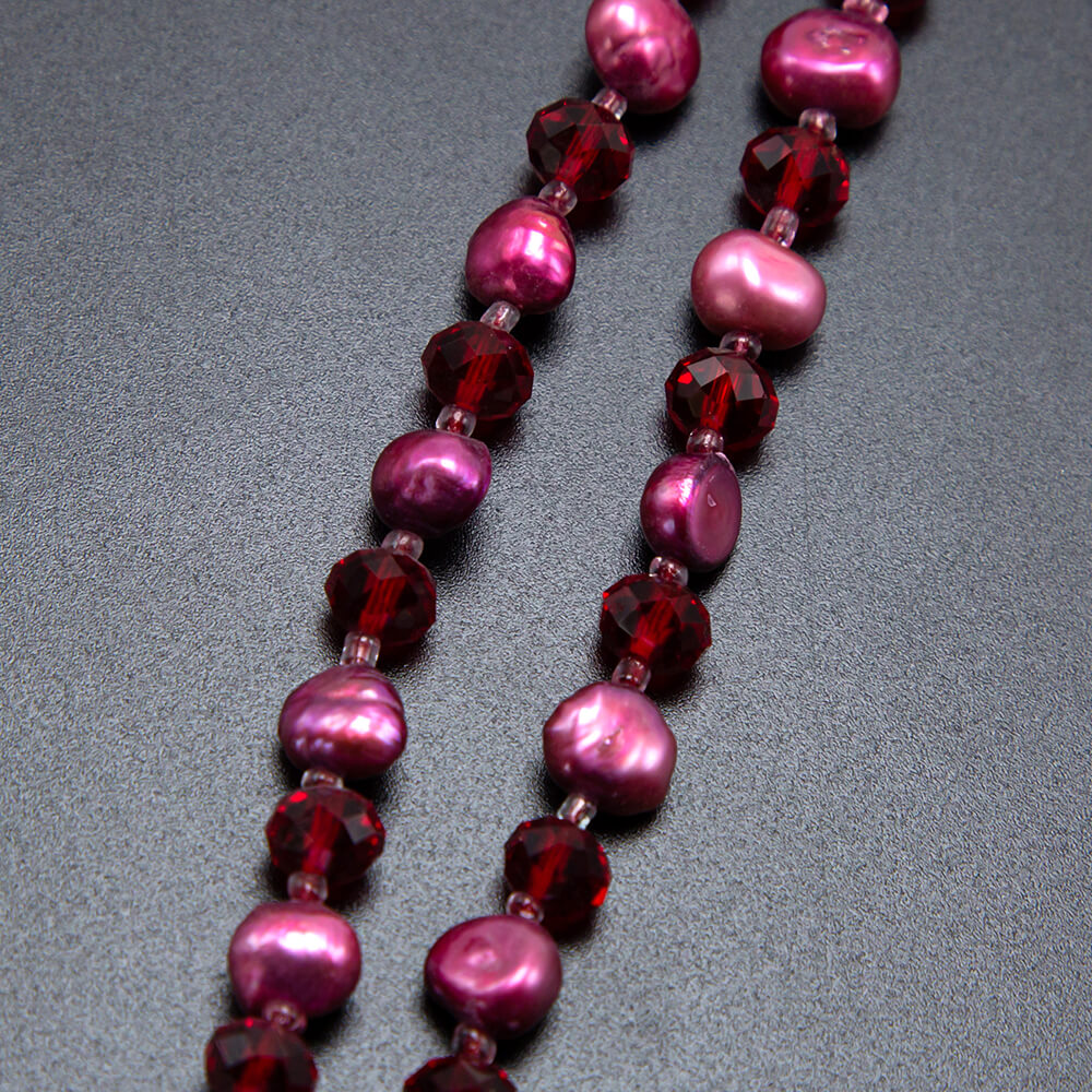 Red Faceted Rondelle Glass Beads and Dyed Pearl Beads