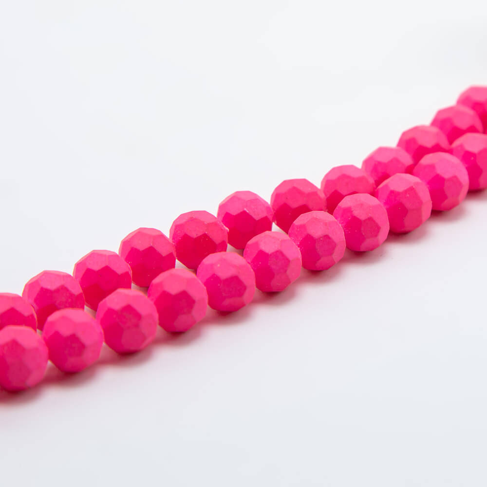 Hot Pink Faceted Round Glass Beads