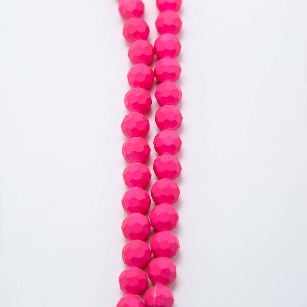 Hot Pink Faceted Round Glass Beads