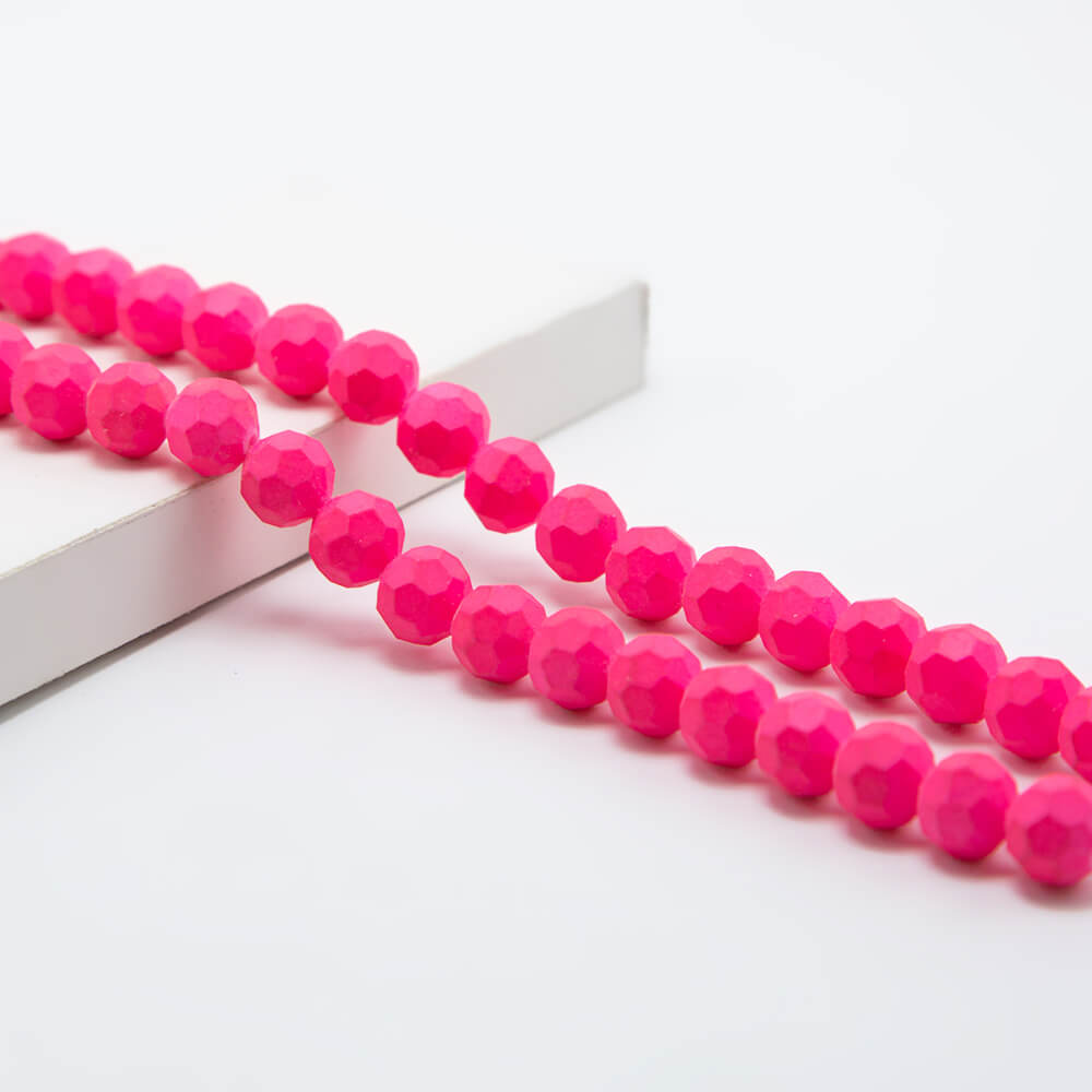 Hot Pink Faceted Round Glass Beads