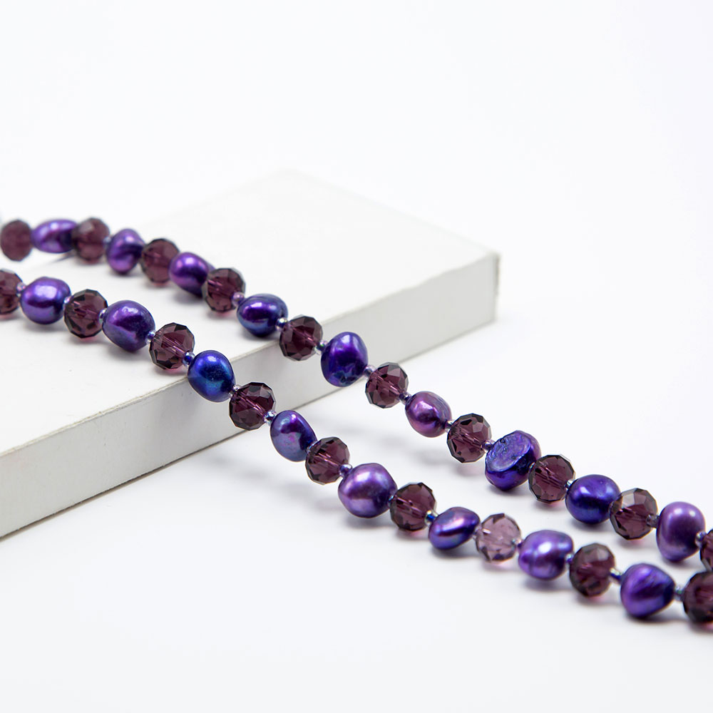 Purple Faceted Rondelle Glass Beads and Dyed Pearl Beads