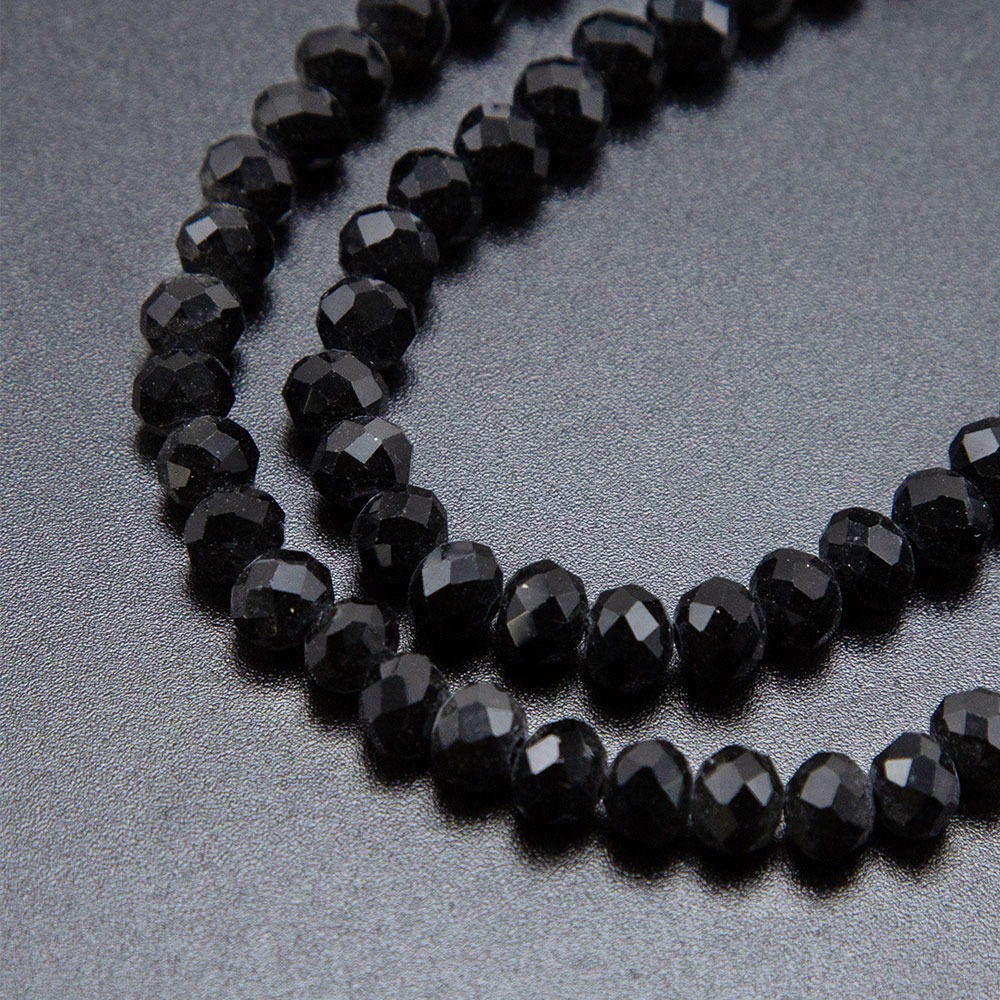 Black Faceted Rondelle Glass Beads