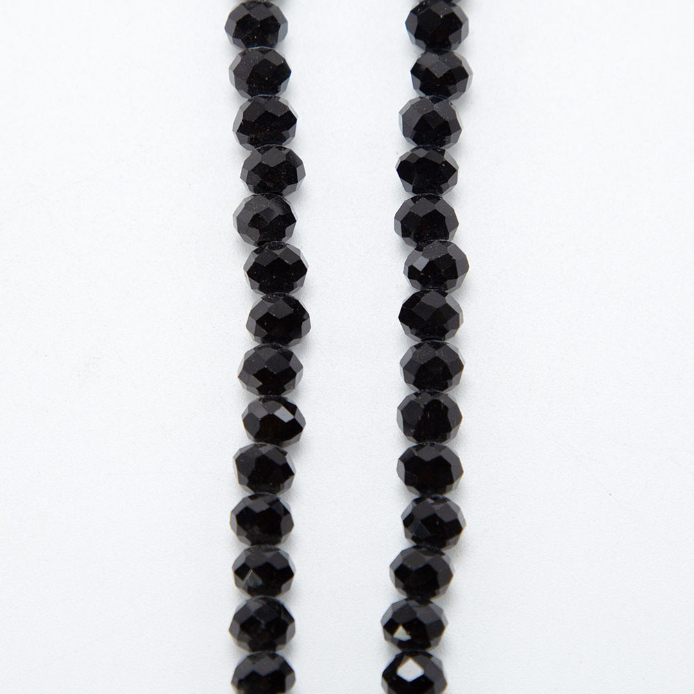Black Faceted Rondelle Glass Beads