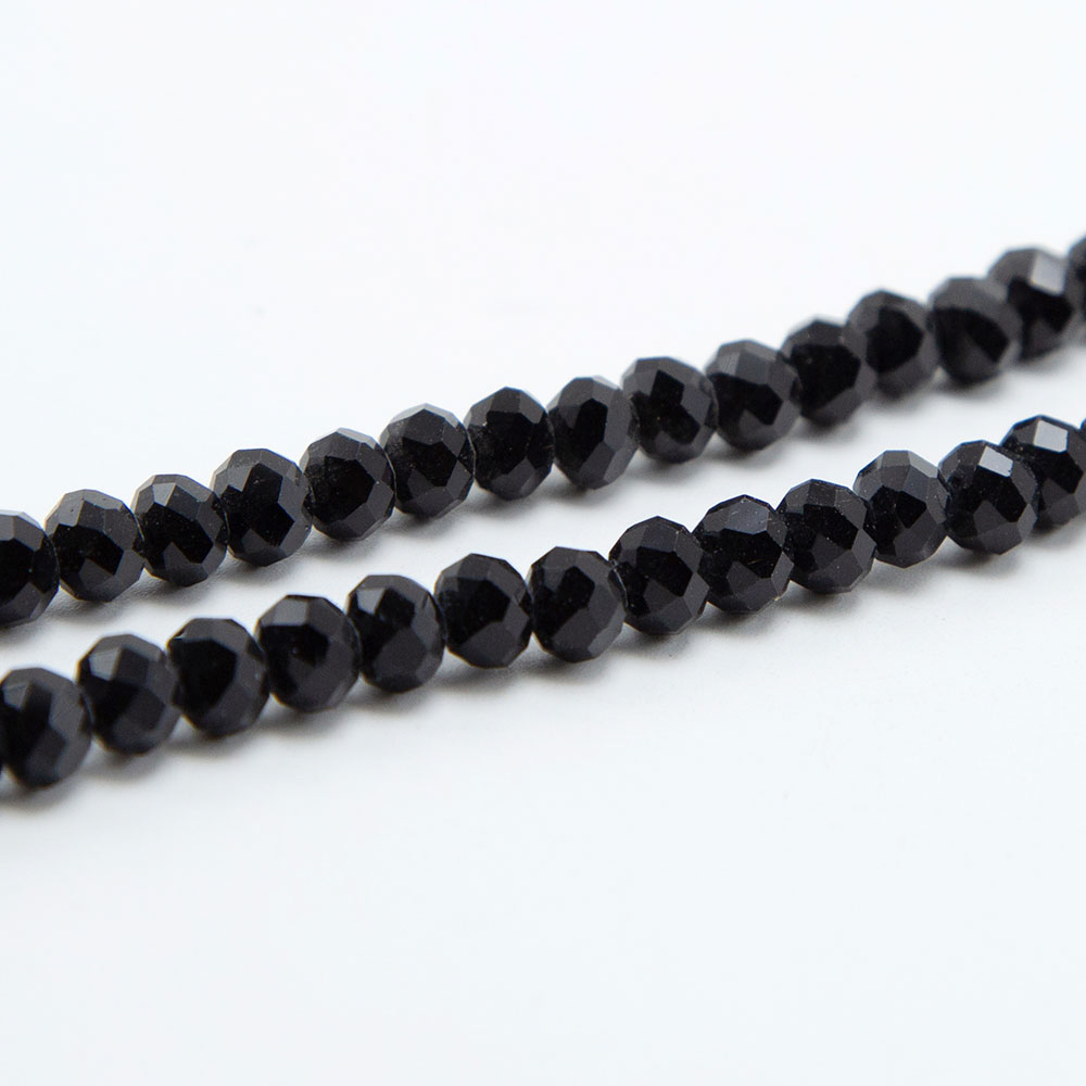 Black Faceted Rondelle Glass Beads