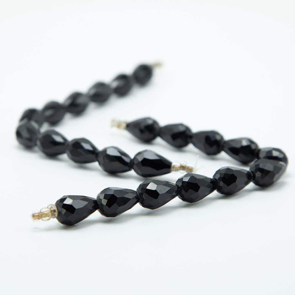 Black Glass Beads Faceted Teardrop Beads