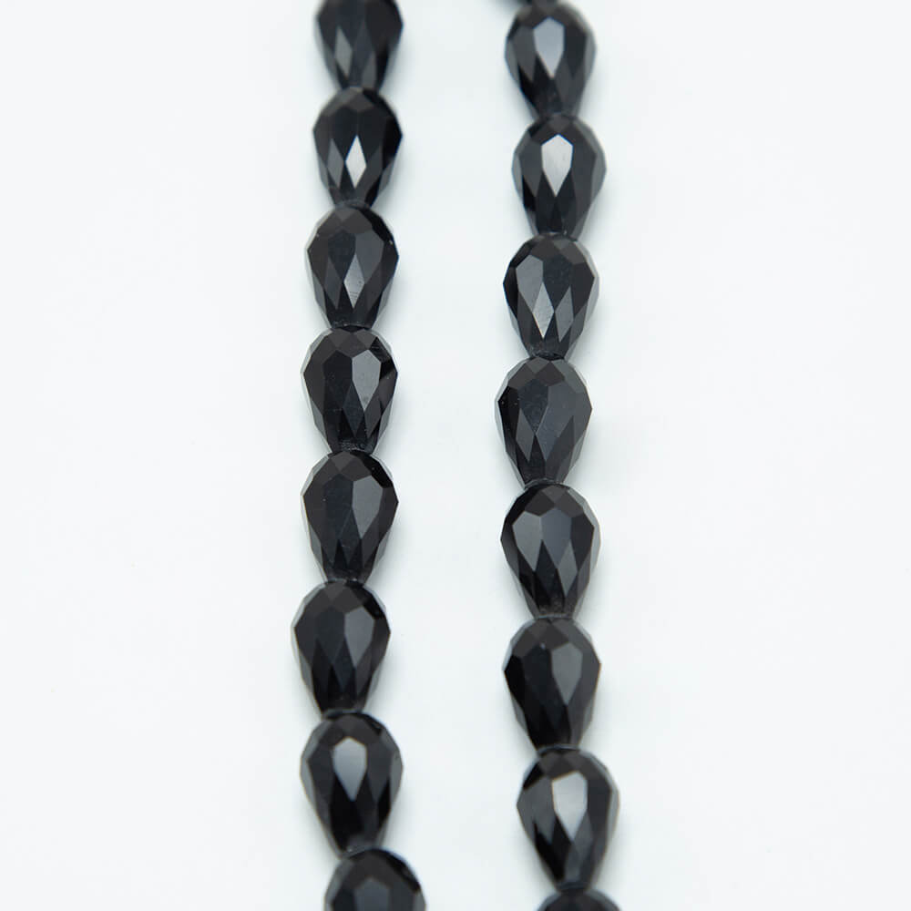 Black Glass Beads Faceted Teardrop Beads