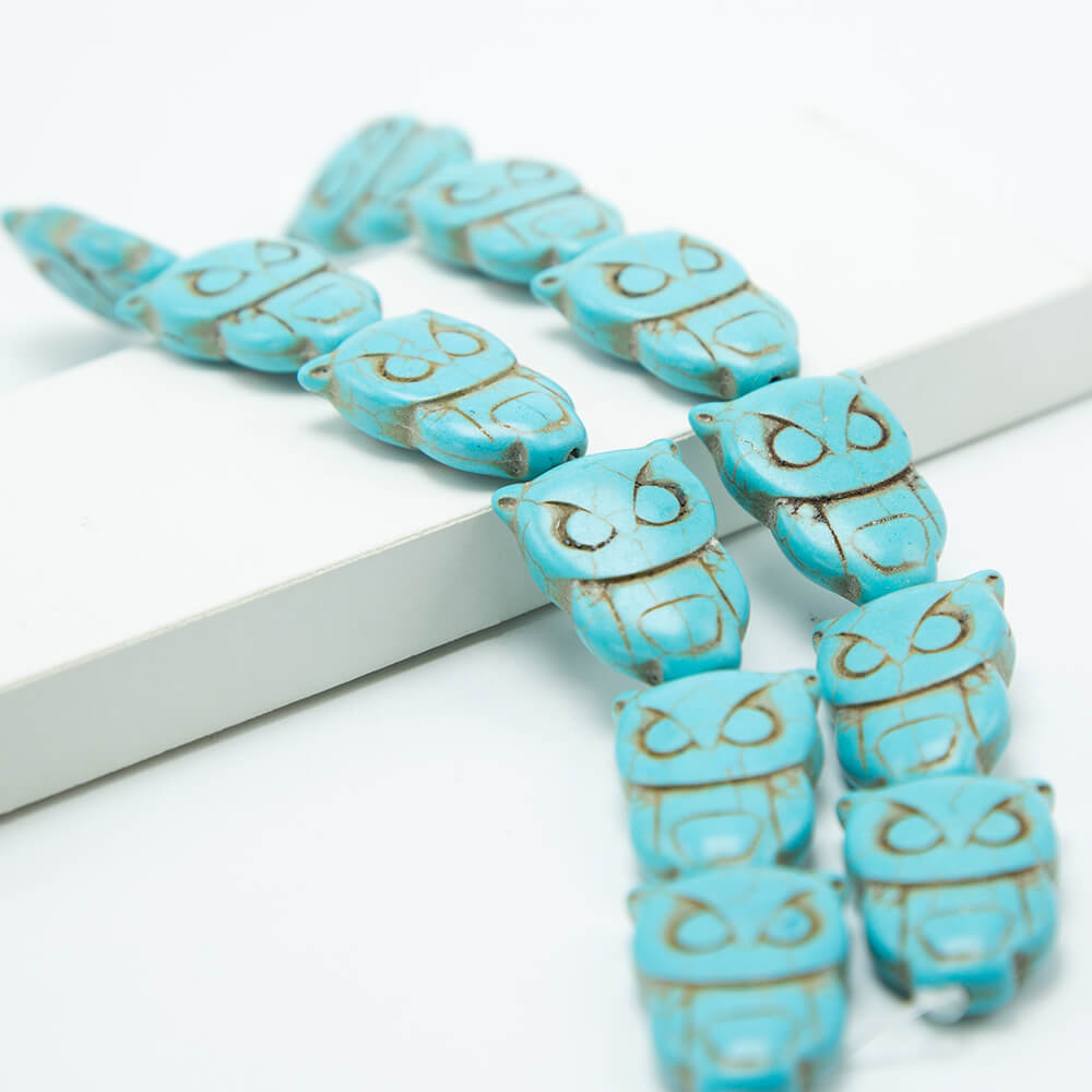 Blue Crackle Howlite Owl Beads Cute Gemstone Beads