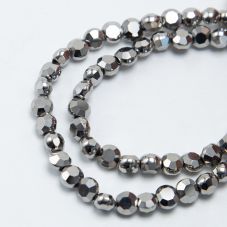 Silver Glass Beads Faceted Lentil Beads