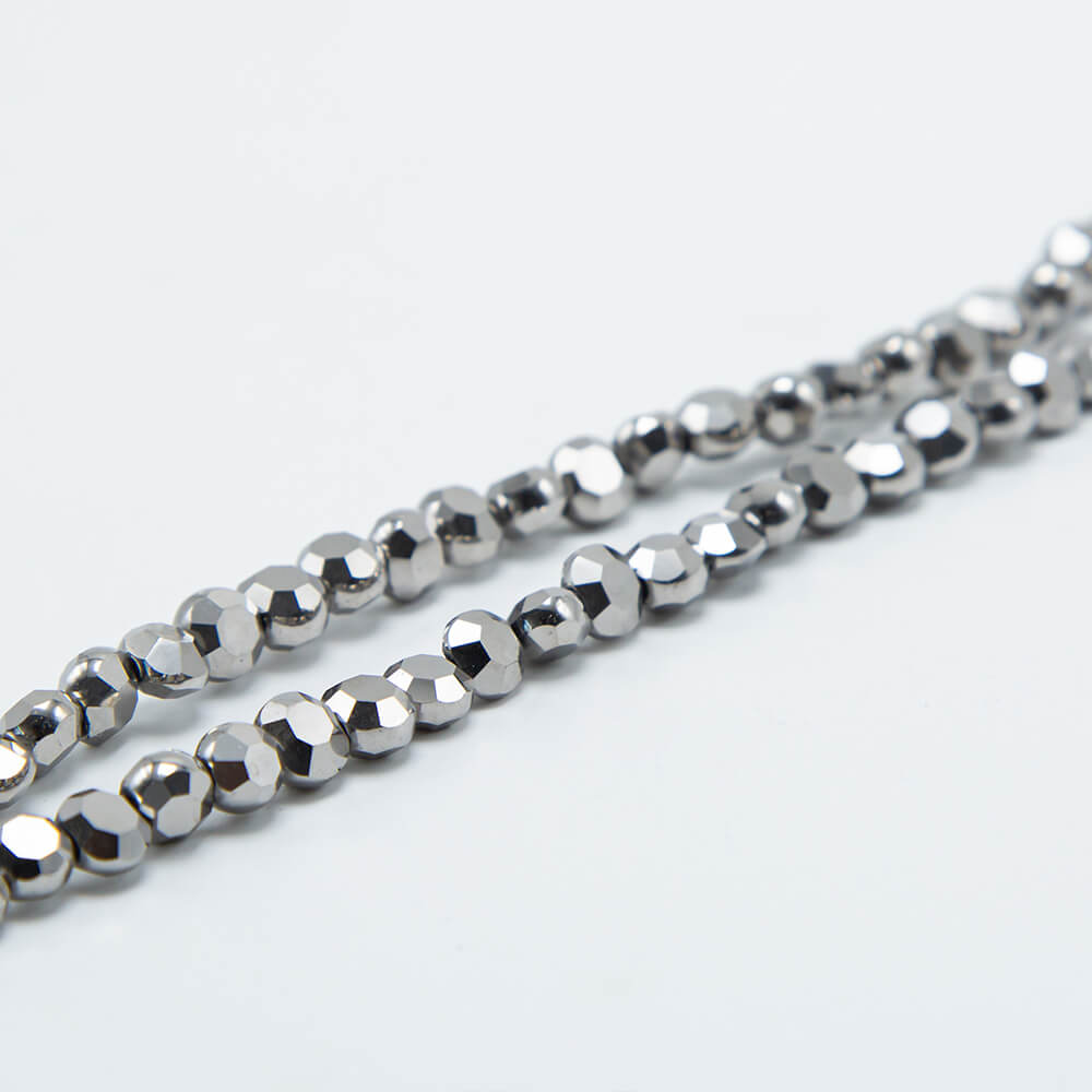 Silver Glass Beads Faceted Lentil Beads