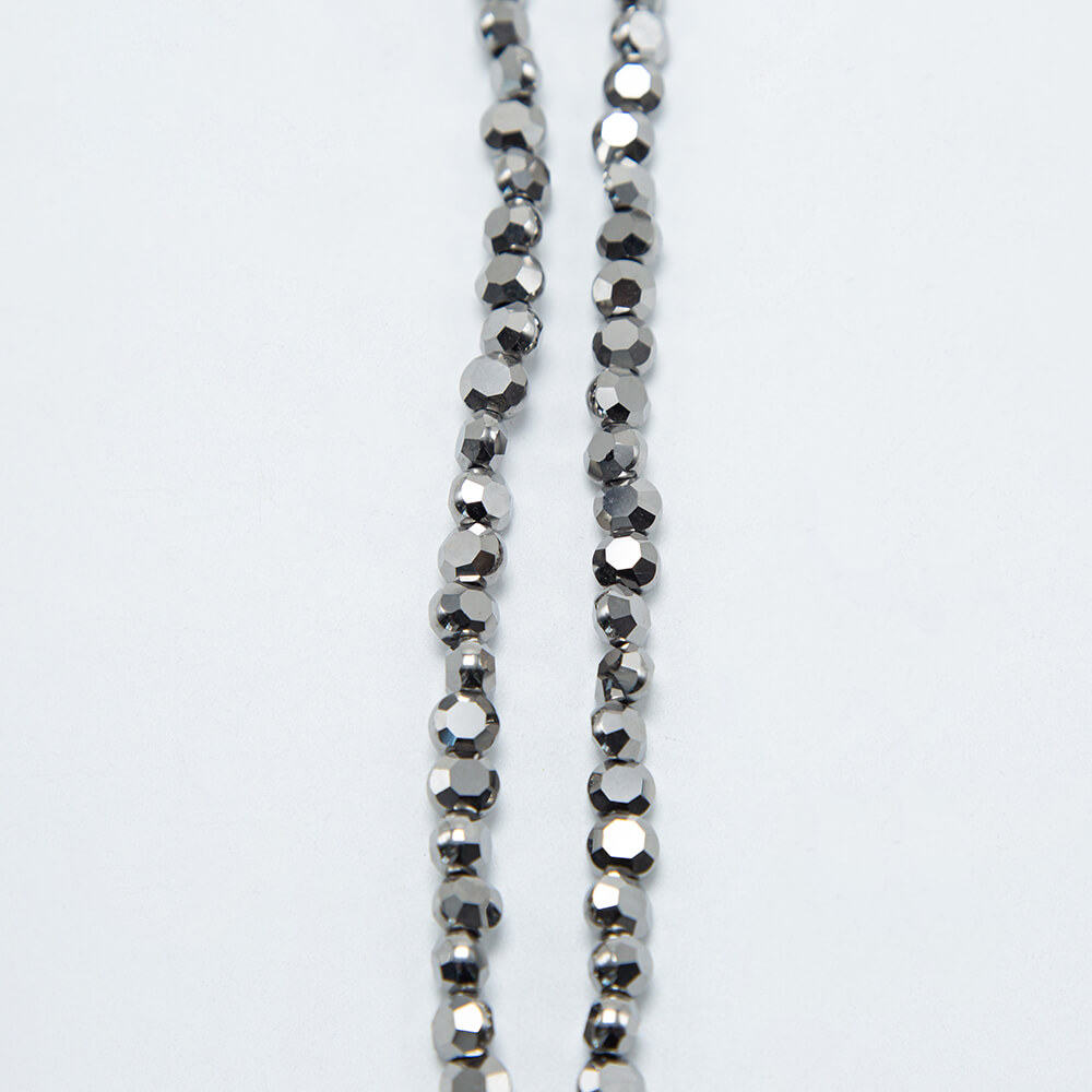 Silver Glass Beads Faceted Lentil Beads