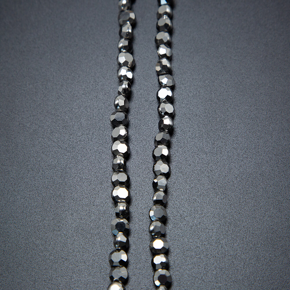 Silver Glass Beads Faceted Lentil Beads