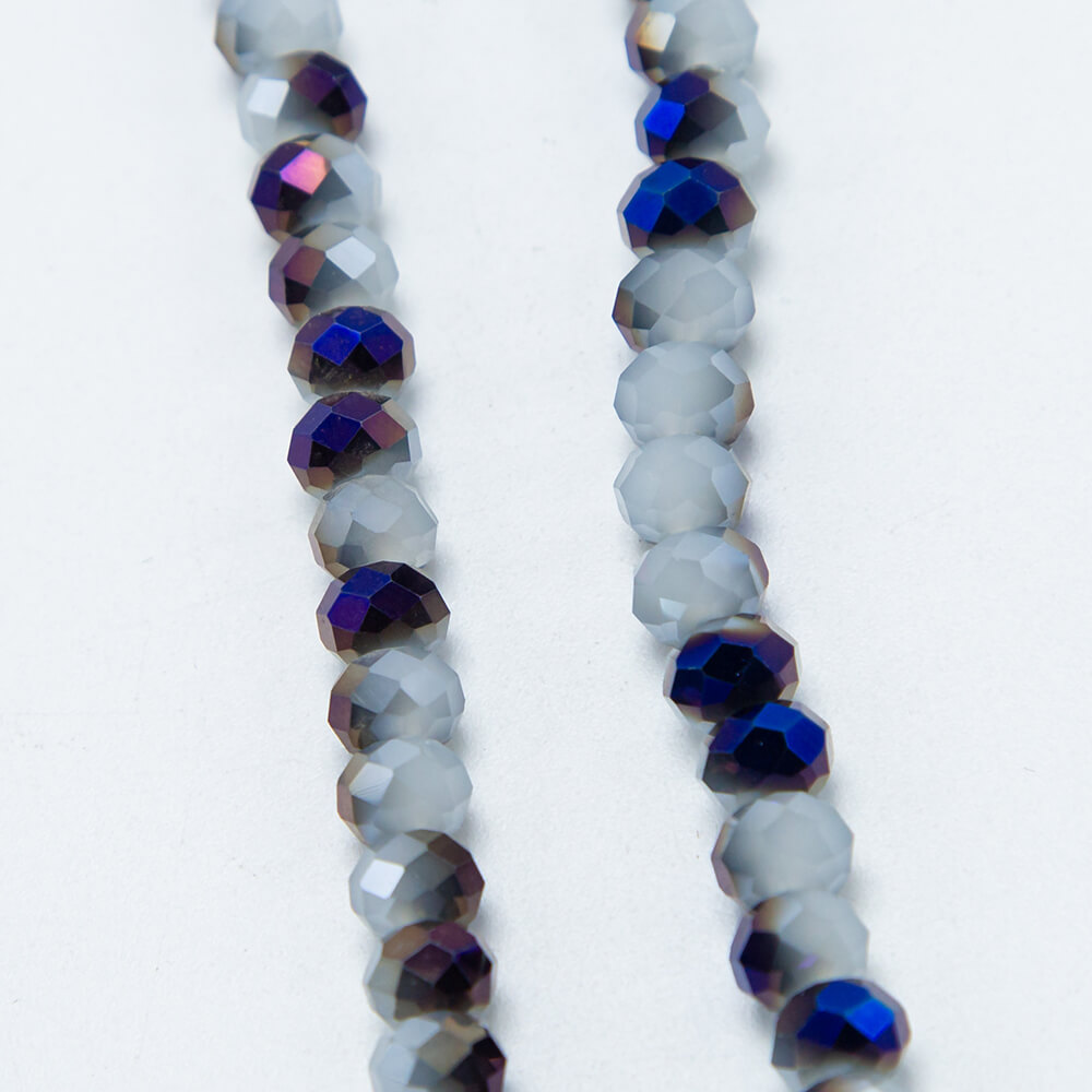 Half  Blue Plated Faceted Rondelle Glass Beads