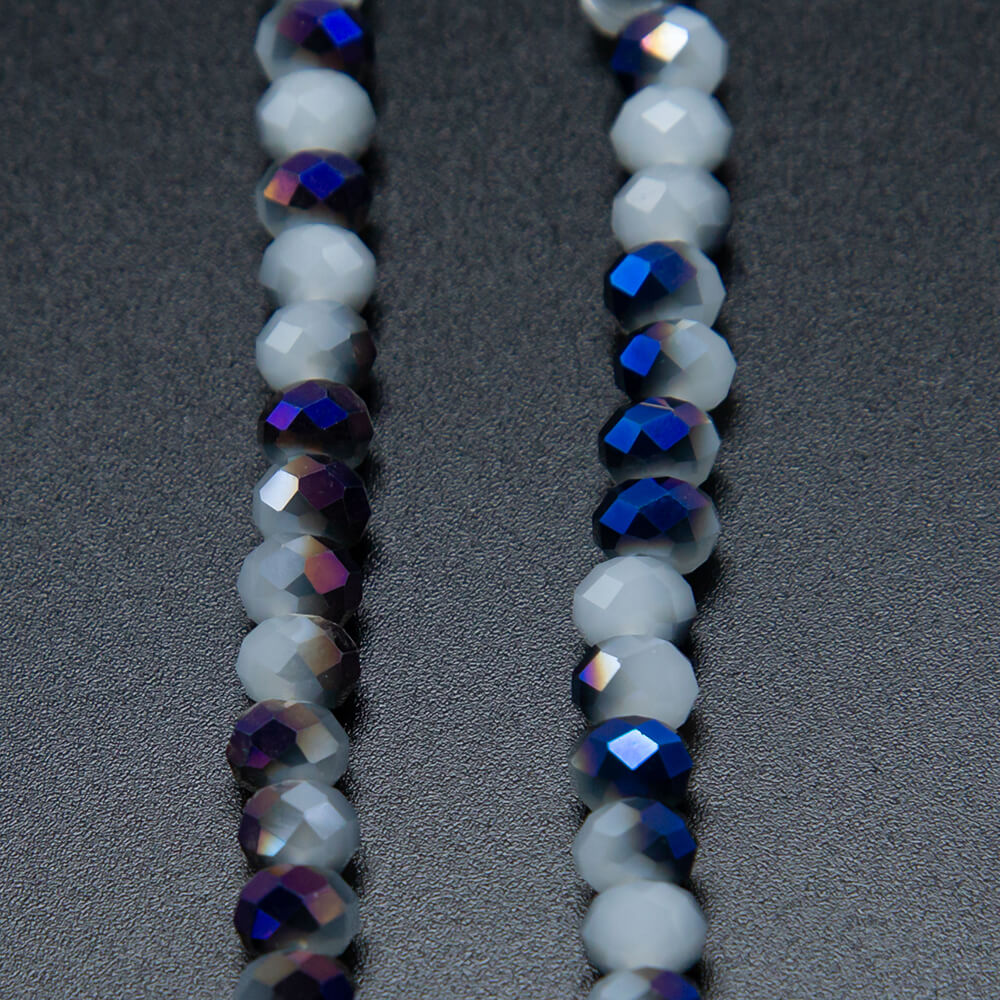 Half  Blue Plated Faceted Rondelle Glass Beads