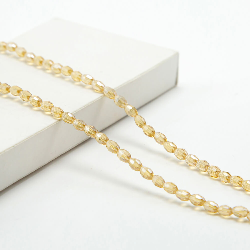 Faceted Oval Glass Beads Champagne Glass Beads